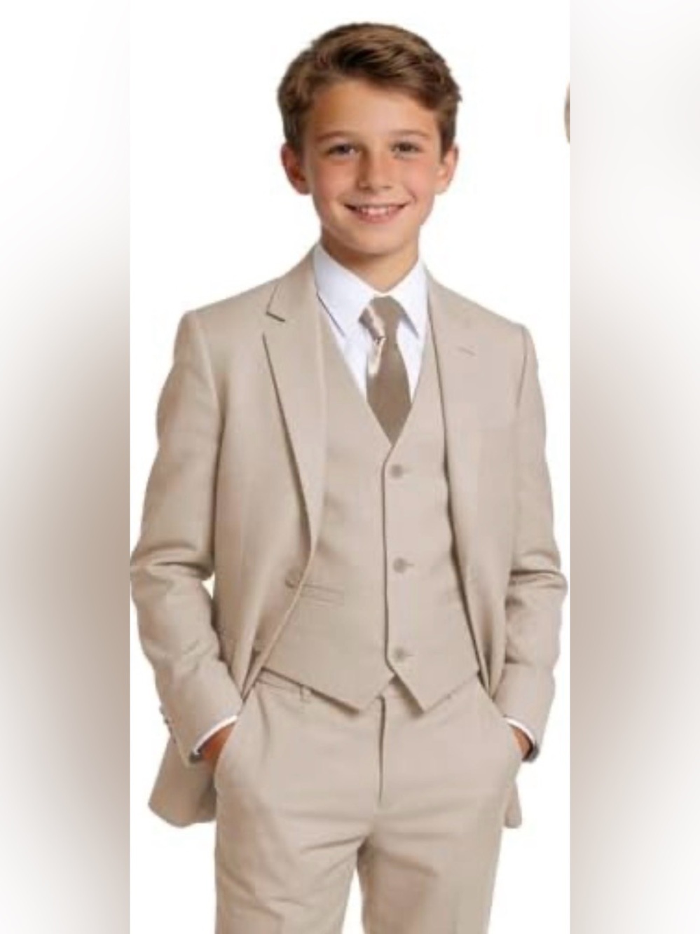 “Classical” Boys' Cream 5 Piece Suit Set - Classic Formal set with Gold neck tie
